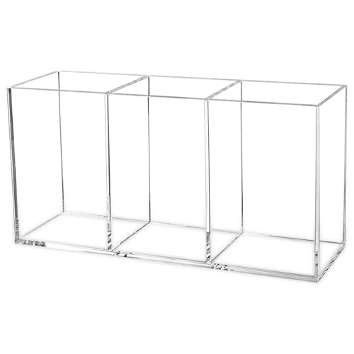 Cerpourt Clear Makeup Brush Organizer,Acrylic Cosmetic Brushes Storage Holder with 3 Slots,Pencil Pen Holder for Desk,Desk Organizer and Accessories for Vanity - color: Clear