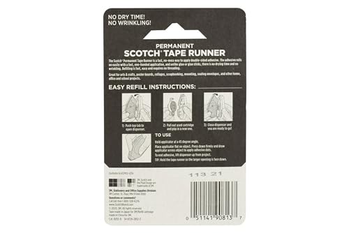 Scotch Double Sided Adhesive Tape Runner Permanent Refill, Photo Safe, 0.31 x 49 Feet (6055-R) (Pack of 2) - size: 49 Foot (Pack of 2)
