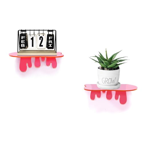 SetGame 2-Pack Acrylic Small Wall Shelves - 7 Inch Floating Shelf for Walls, Home Wall Display Ledges for Storage, Room Décor, Small Album & Items Organizer Display Dripping Wall Decor - color: Pink, size: 7 Inch