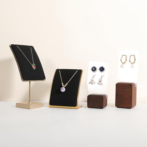 Black Necklace display stand, Velvet Jewelry necklace display holder for selling, small metal earring neck storage organizer, online jewelry photography props【Black】 - color: black