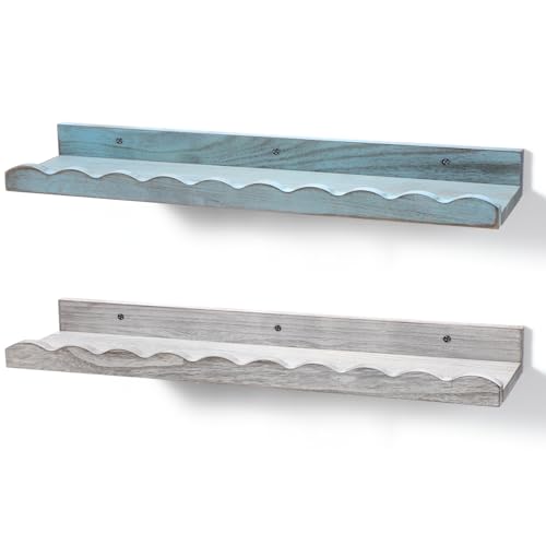 Suzile 2 Pcs Scalloped Shelves Wall Floating Shelves Set for Room, Bathroom, Bedroom, Cute Room Decor Aesthetic and Books, Toys, Photo Frames Storage(23",White, Blue) - color: White,blue, size: 23"