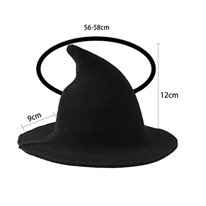 Halloween Witch Hat for Women Wide Brim Foldable Wizard Hat Wool Knit Pointed Cap Cosplay Costume Accessory - color: Black