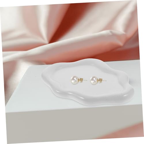 NUOBESTY Ceramic Jewelry Dish Cloud Shape Decorative Trinket Tray Ring Holder Smooth Edges Compact Organizer for Vanity Desk Photography Prop White with Speckled Design