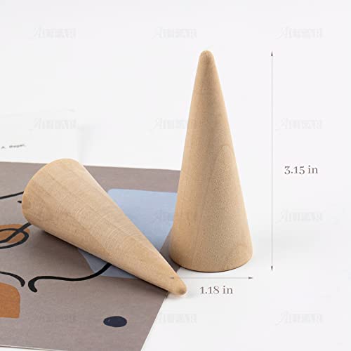 AUEAR, 10 Pack Wooden Cone Wood Ring Display Holder Finger Jewelry Stand DIY - color: Style D Natural, size: Style D