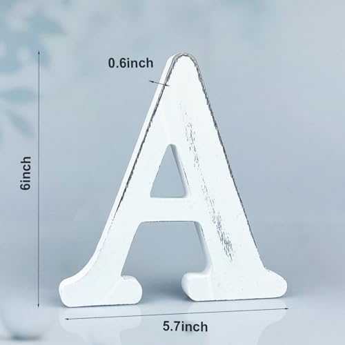 6 Inch Rustic White Wood Letters Unfinished Wood Letters for Wall Decorative White Retro Standing Letters Sign Board Decoration for Craft Home Party Projects (A) - color: A