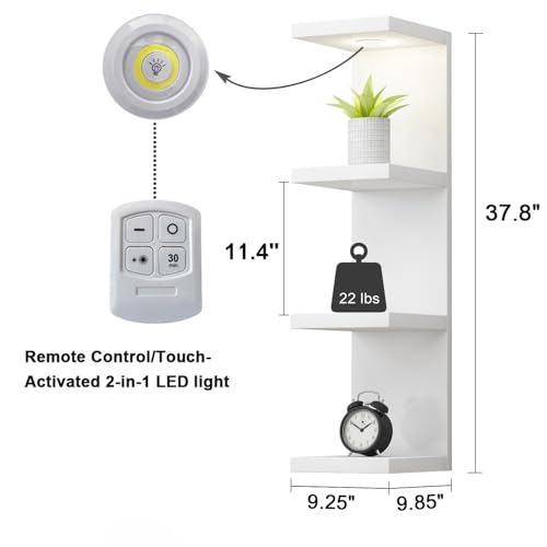 LitaEther Versatile 4 Tier Wall Shelf Unit,White Lack Wall Shelf,Display Floating Shelf with LED Remote Control Light - color: White, size: 4 Tier