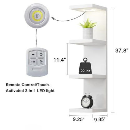 LitaEther Versatile 4 Tier Wall Shelf Unit,White Lack Wall Shelf,Display Floating Shelf with LED Remote Control Light - color: White, size: 4 Tier
