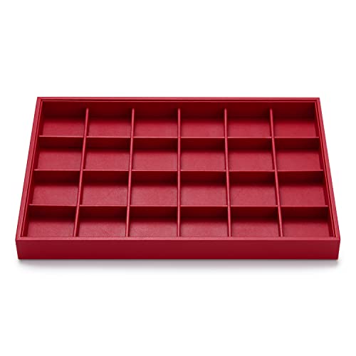 Oirlv Gorgeous Red Leather 24 Gird Jewelry Tray Stackable Jewelry Drawer Organizer Rings Earrings Organizer Storage - color: Red, size: 24 Grid Tray
