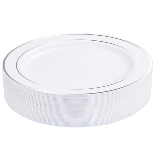 bUCLA 30PCS Silver Plastic Dinner Plates - Premium Heavy Duty 10.25inch Silver Disposable Party Plates, White and Silver Plastic Plates for Wedding & Christmas - color: 10.25Inch-30pcs-Silver