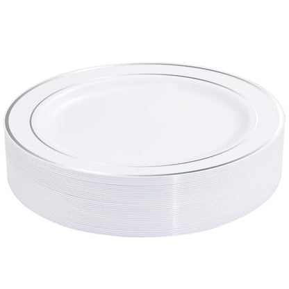 bUCLA 30PCS Silver Plastic Dinner Plates - Premium Heavy Duty 10.25inch Silver Disposable Party Plates, White and Silver Plastic Plates for Wedding & Christmas - color: 10.25Inch-30pcs-Silver