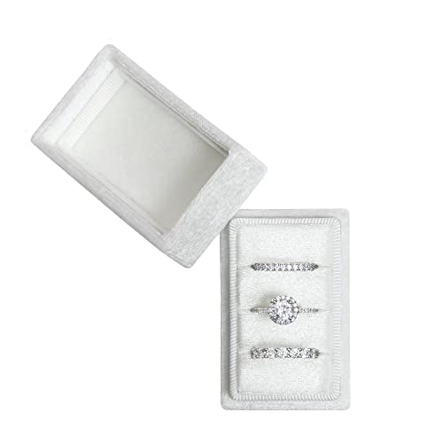 Rectangle 3 Slots Italian Velvet Jewelry Box Engagement Wedding Photo Ring Box Keepsake Box Triple Ring Gift Box (White) - color: White