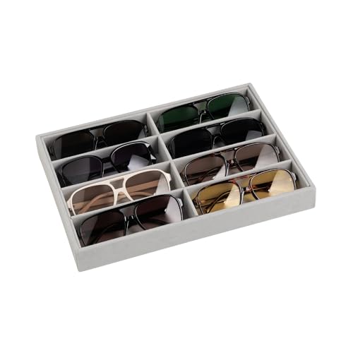 Frebeauty Sunglass Organizer,Velvet Glasses Organizer,8-Slot Sunglasses Tray for Drawer, Men's/Women's Sunglasses Box, Glasses Holder for Watch Stackable Eyeglass/Eyewear Display Tray(Grey) - color: Grey, style: No Lid
