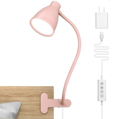 BOHON Cute Desk Lamp with Clamp 10W 38 LED Clip on Light, 5 Color 10 Brightness Auto Off Timer Flexible Gooseneck Pink Lamp Kawaii Accessories Desk Lights for Office Home Bed Bedside Reading, Pink - color: Pink