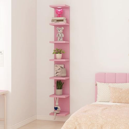 LitaEther Versatile 7 Tier Wall Shelf Unit,Pink Lack Wall Shelf,Display Floating Shelf with LED Remote Control Light - color: Pink, size: 7 Tier
