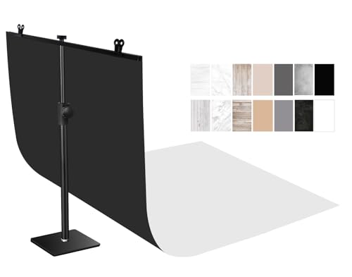 Yoocheese Photo Backdrop Kit, Double-Sided Paper Background with Stand, 22x34 Inch, 14 Colors, for Product Food Photography, Studio Tabletop Props - color: wood