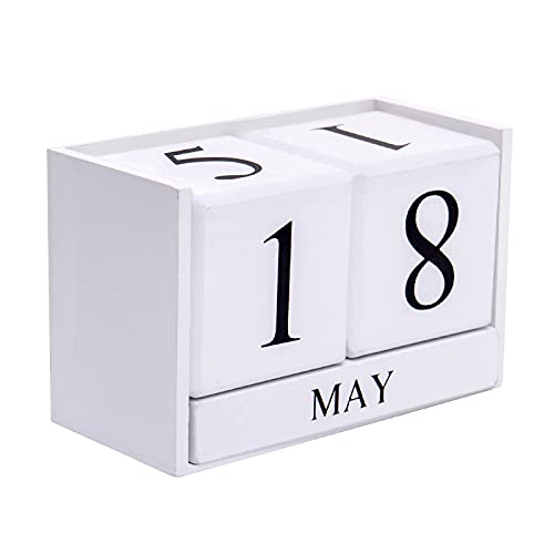 Notakia Wooden Gaobei Desk Blocks Calendar Perpetual Block Month Date Display (Large white) - color: White Large