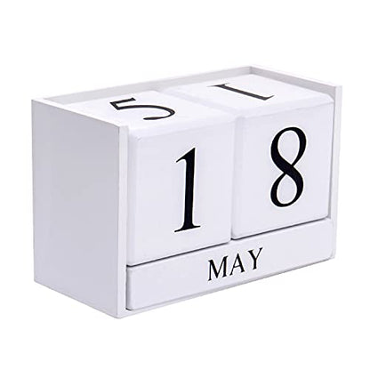Notakia Wooden Gaobei Desk Blocks Calendar Perpetual Block Month Date Display (Large white) - color: White Large