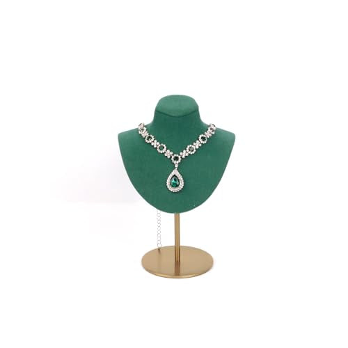 Necklace Display Stand For Selling Velvet Chain Jewelry Bust Holder Organizer With Stainless Steel Stand Jewelry Display - color: Green-7.08in