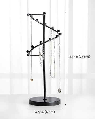 Lolalet Necklace Stand with 11 Hooks, Helix-shaped Jewelry Organizer Metal Rack Long Necklaces Hanging Display Holder Round Base Antique Jewelry Bracelets for Girls Women Wife -Black - color: Black