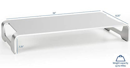VIVO Silver Aluminum 16 inch Wide Monitor Riser, Ergonomic Desktop Stand, Modern Tabletop Organizer STAND-V000H