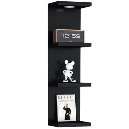 LitaEther Versatile 4 Tier Wall Shelf Unit,Black Lack Wall Shelf,Display Floating Shelf with LED Remote Control Light - color: Black, size: 4 Tier