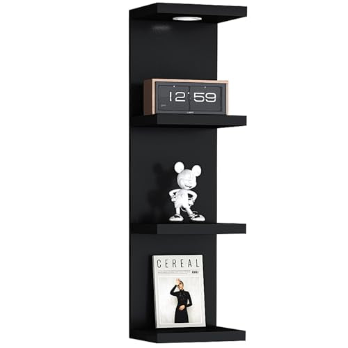 LitaEther Versatile 4 Tier Wall Shelf Unit,Black Lack Wall Shelf,Display Floating Shelf with LED Remote Control Light - color: Black, size: 4 Tier