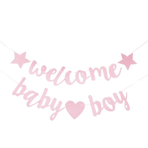 Shower Banner and Gender Reveal Banner for Girl, Glitter Decorative Bunting, Announcement Photo Props, 2pcs for Newborn Party and Welcome Celebration