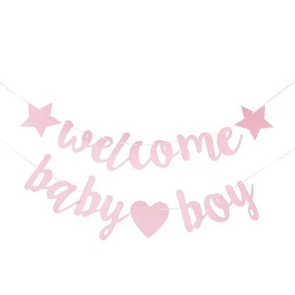 Shower Banner and Gender Reveal Banner for Girl, Glitter Decorative Bunting, Announcement Photo Props, 2pcs for Newborn Party and Welcome Celebration