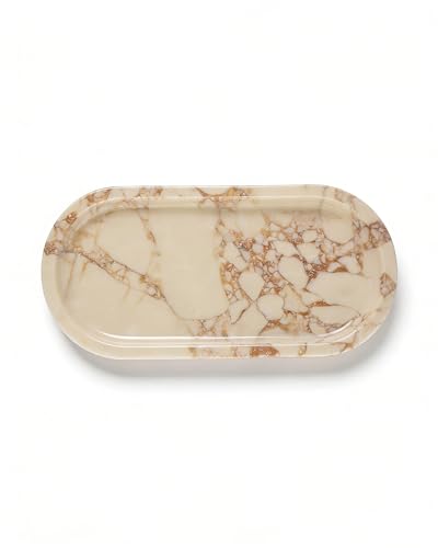 OOBOOB Oval Natural Marble Bathroom Tray for Decor Countertop, Marble Vanity Tray for Candles Perfume, Jewelry, Cosmetics, Elegant Vanity Organizer for Jewelry, Perfume - color: Jade White, size: 9.84*4.72*0.7
