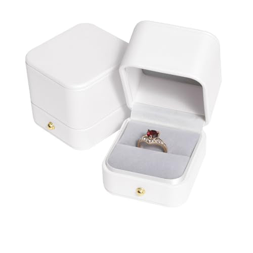 Velvet Ring Gift Box, Small Jewelry Earring Studs Holder Case for Wedding Day, Proposal, Engagement, Anniversary, Ring Display Storage Box for Women Girl (White S) - color: White S