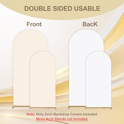 Arch Backdrop Cover Set of 2(6ft/7.2ft) Double Color Wedding Arch Cover Spandex Fitted Arch Covers,Round Top Arch Backdrop Cover for Baby Party Birthday Banquet Shower (White+Cream) - color: White+Cream