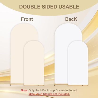 Arch Backdrop Cover Set of 2(6ft/7.2ft) Double Color Wedding Arch Cover Spandex Fitted Arch Covers,Round Top Arch Backdrop Cover for Baby Party Birthday Banquet Shower (White+Cream) - color: White+Cream