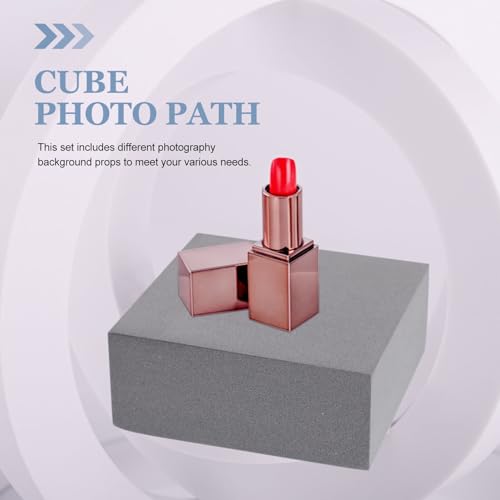 4Pcs Geometric Foam Cube Photo Props Set for Product Photography, Decorative Photo Background Blocks for Cosmetics and Makeup, Gray 3D Photography Studio Posing Accessories