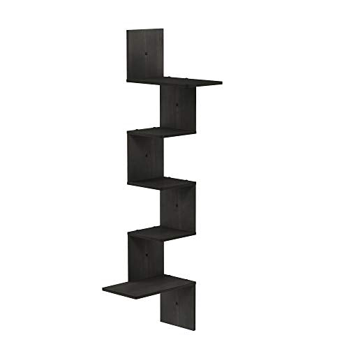 Furinno Rossi Wall Mounted Shelves, 5-Tier Rectangle, Espresso/Black - color: Espresso/Black, style: 5-Tier Square