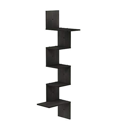 Furinno Rossi Wall Mounted Shelves, 5-Tier Rectangle, Espresso/Black - color: Espresso/Black, style: 5-Tier Square
