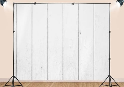 8X8ft Fabric White Painted Wood Plank Backdrop Clean Bright Rustic Texture Background for Newborn Baby Shower Party Decorations Wall Hanging Tapestry Photo Studio Props - size: 8X8ft