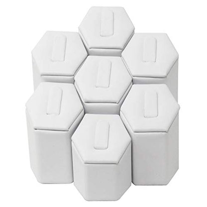Mooca Ring Stand Holder Display Tower Jewelry Organizer, Ring Display Holder, Pedestals Display 7 Pcs Set Perfect for Showcase, White Faux Leather - color: White Faux Leather