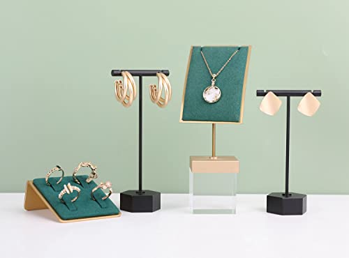 Black Metal 2pcs Earring Display T Stand for Show, T Bar Jewelry Holder Tree for Retail Photography 【Black-Hexagon Base 2pcs Height 4.5" and 5.3"】 - color: B1/Black Hexagon Base 2pcs Height 4.5" and 5.3"