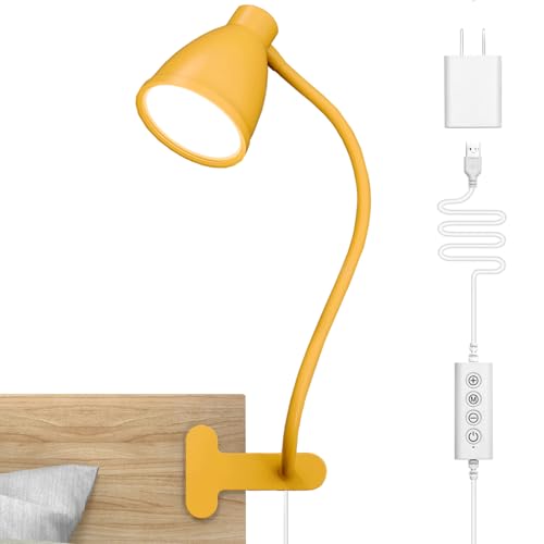 BOHON Clip on Light, 10W 38 LED Desk Lamp with Clamp, 5 Color 10 Brightness Auto Off Timer, Flexible Neck Clip Lamp, Desk Lights for Office Home Bed Bedside Reading, Bright Yellow - color: Bright Yellow
