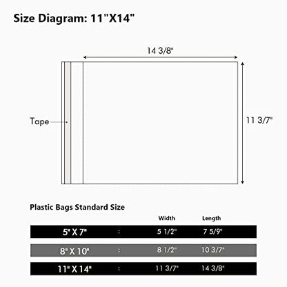 100 Pack 11 3/7 x 14 3/8 Inches Crystal Photo Sleeves Storage Bags for 11x14 Photo Mat, Art Sleeves for Prints - size: 11x14 100pack clear bags