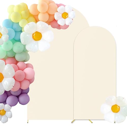 HAINARverS Set of 2 Wedding Arch Cover 6FT,7.2FT Spandex Fitted Stretchy Arch Stand Covers,2 Sided Round Top Chiara Backdrop Cover for Birthday Party Banquet Baby Shower Arch Decoration(Beige) - color: Beige, size: 6FT,7.2FT