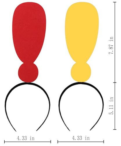 2Pcs Funny red heart headbands Set for Concerts, Halloween, Cosplay & Photo Props - Soft Stretchy Headbands - color: Exclamation Mark Headband 2