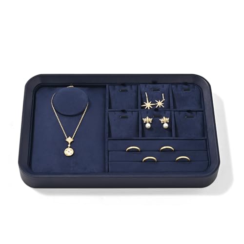 Oirlv Jewelry Display Tray for Vendors Velvet Jewelry Tray with Compartments for Rings and Necklaces(Blue) - color: Blue P21702