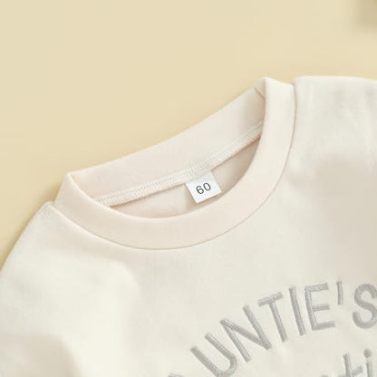 VISGOGO Newborn Infant Baby Boy Girls Oversized Romper Little Dude Sweater Onesie Coming Home Outfit Neutral Clothes - color: Beige-aunties Bestie, size: 0-3 Months