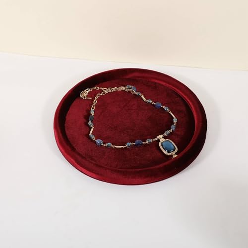 Velvet Jewelry Display Tray, Round Jewelry Organizer Plate, Empty Jewelry Showcase Tray for Necklaces, Bracelets, Rings, Earrings【Red-Large, 9.8 x 9.8 in 】 - color: Red, size: 9.8 x 9.8 in