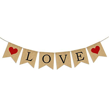 LOVE Burlap Banner | Valentines Day Decorations | Valentines Garland | Valentine Photo Props | Engagement Banner Decorations | Wedding Banner Decorations | Anniversary Banner Decorations