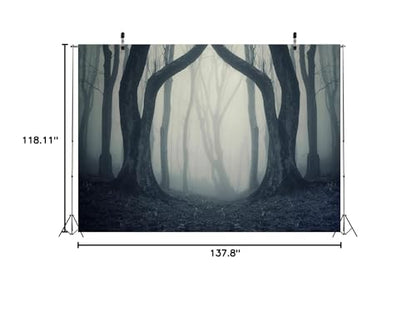 BELECO 12x10ft Fabric Dark Misty Woods Halloween Spooky Forest Backdrop for Photography Magic Grove Vampire Evil Trees Background Witch Wizard Sorcerer Ghost Theme Party Decorations Banner Photo Props - size: 12x10FT