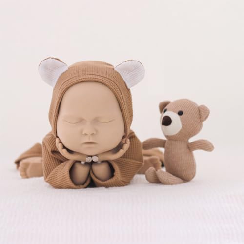 Newborn Baby Photo Shoot Props Girl Boy Crochet Knit Hat Costume Stripe Hat Pants Overalls Photography Props - color: Camel