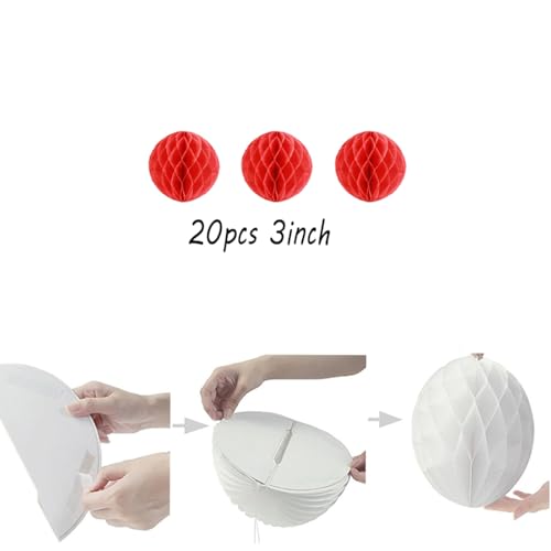 20pcs Honeycomb Decoration - Paper Flower Balls, Tissue Pom Poms for Birthday Wedding Home Decor (3inch, Red) - color: Red, size: 3 Inch