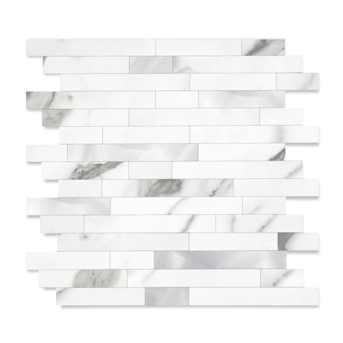Yipscazo 2026 New Upgrade Peel and Stick Stone Metal Tile Backsplash, Stick on Tiles for Backsplash Kitchen, Bathroom (10 Sheets, Marble White Metal) - color: Marble White Metal